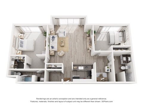 Floor plan for 2 beds, 2 baths, 1094 sqft
